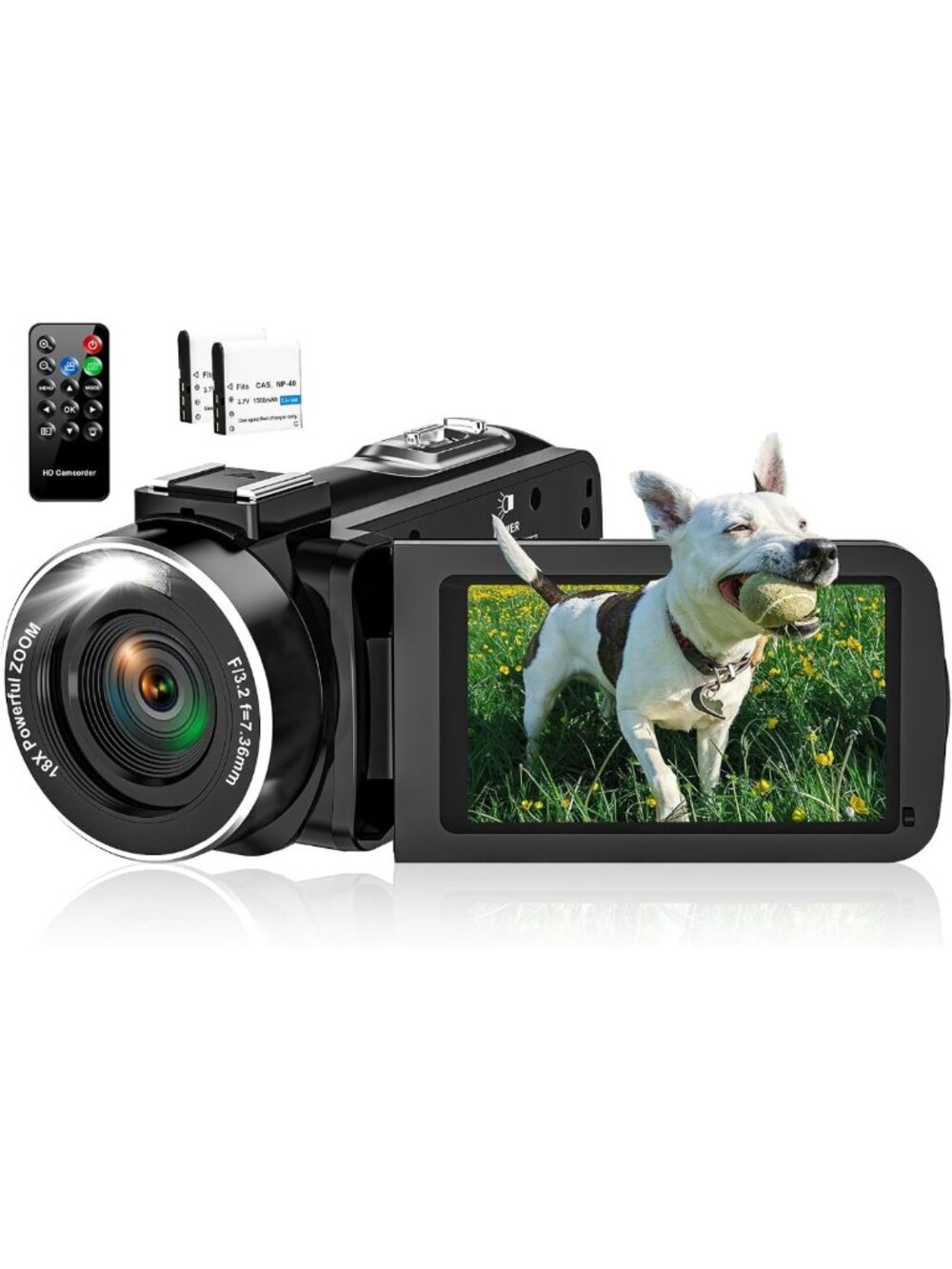 48MP 2.7K Camcorder with 16X Zoom, 3" Flip Screen, Remote & 2 Batteries for